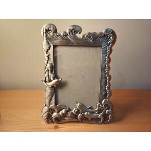 Vintage 80's Pewter 6x4 Picture Frame Wirh Mermaid & Dolphins